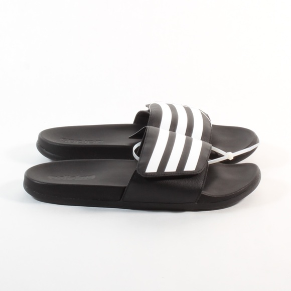 Menโs Adidas Comfort Slides Sandals Black White - Picture 6 of 7